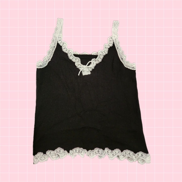 None Tops - Black Lace Trim Women's Top